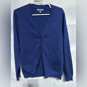 VTG American Airlines Navy Blue Button Cardigan Sweater Wool Blend Size L Tall